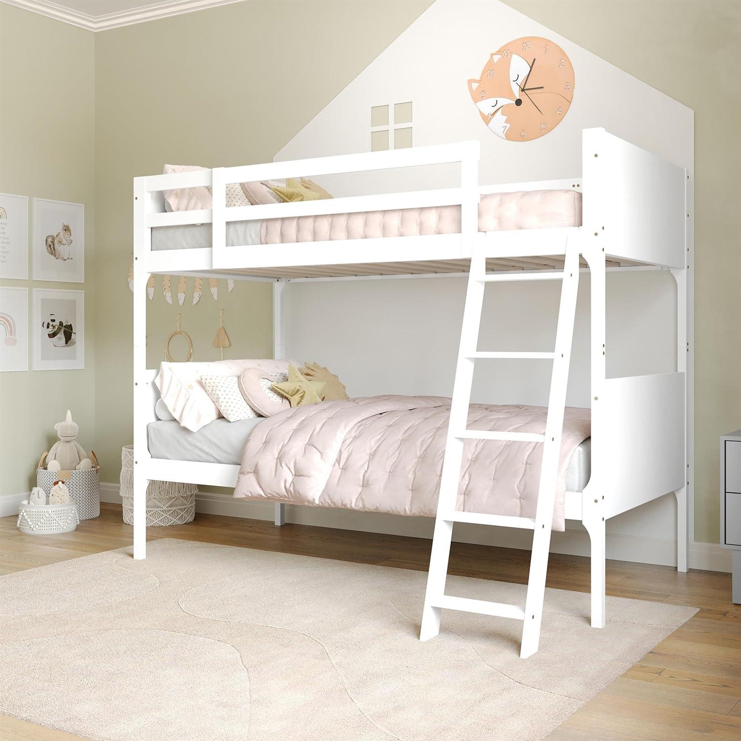 image:imageFlash Furniture Dallas TwinOverFull Convertible Wood Bunk Bed Slatted Wood Kids Bunk Bed Frame with Ladder No Box Spring Needed GrayWhite