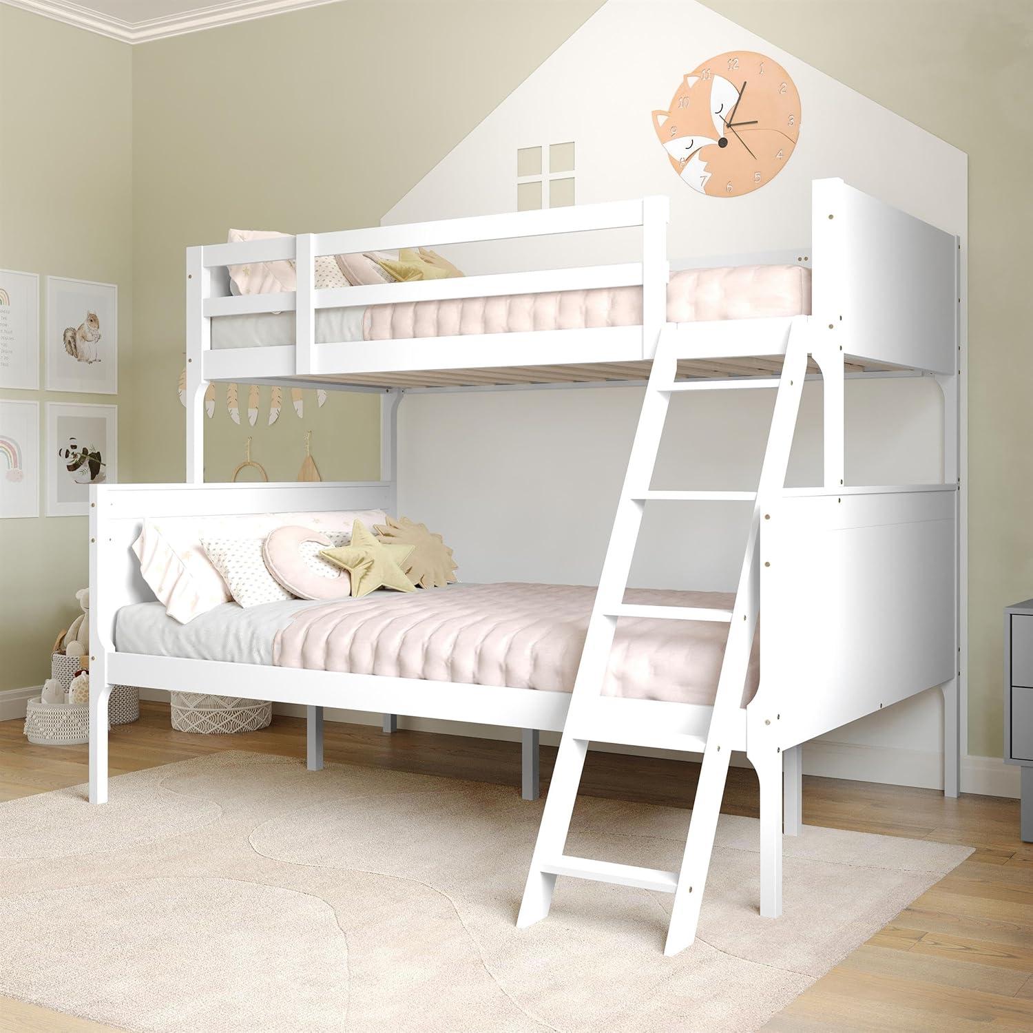 image:imageFlash Furniture Dallas TwinOverFull Convertible Wood Bunk Bed Slatted Wood Kids Bunk Bed Frame with Ladder No Box Spring Needed GrayWhite