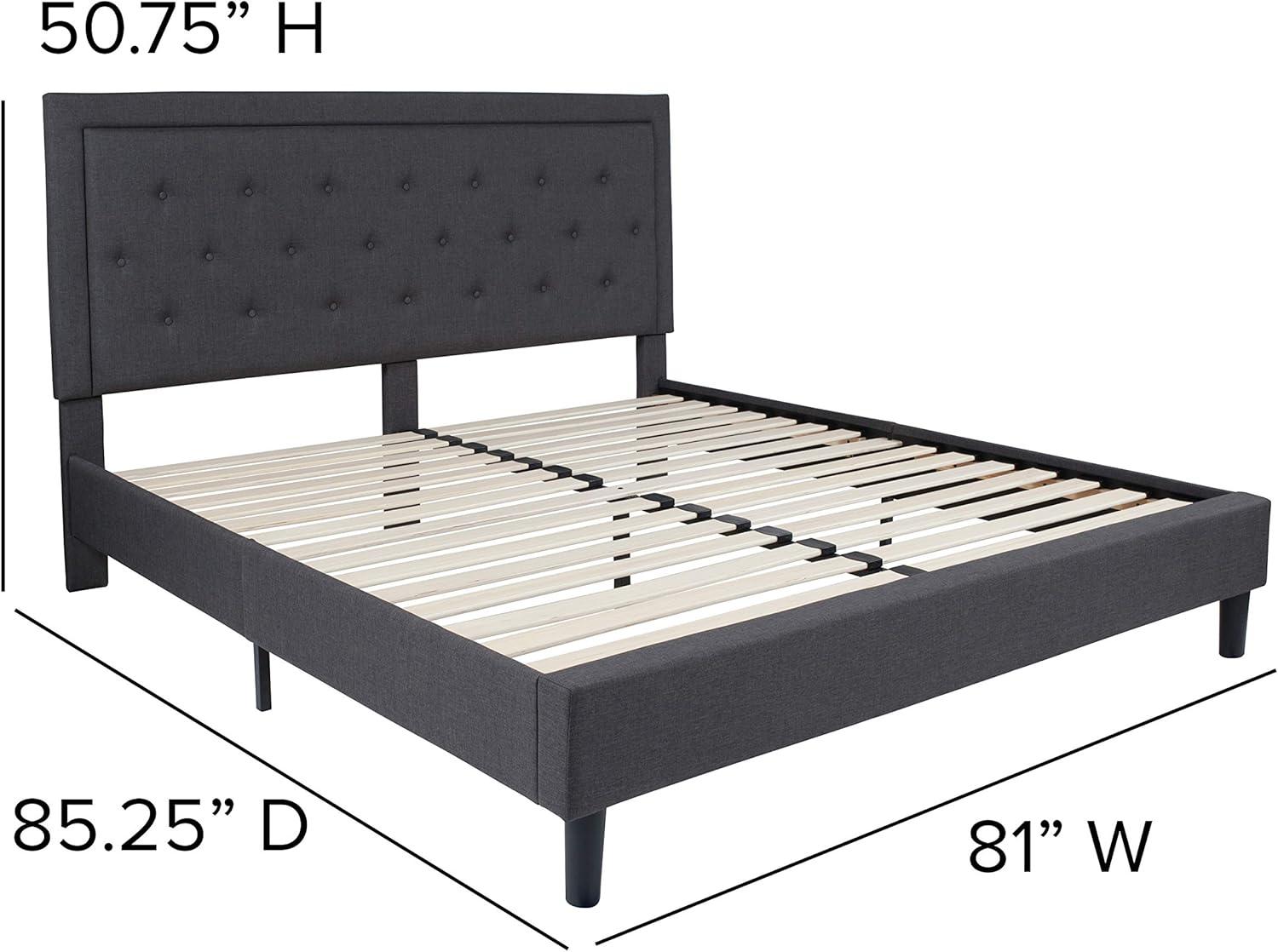 image:imageFlash Furniture Roxbury King Size Tufted Upholstered Platform Bed in Black Fabric with 10 Inch CertiPURUS Certified Pocket Spring MattressDark Gray