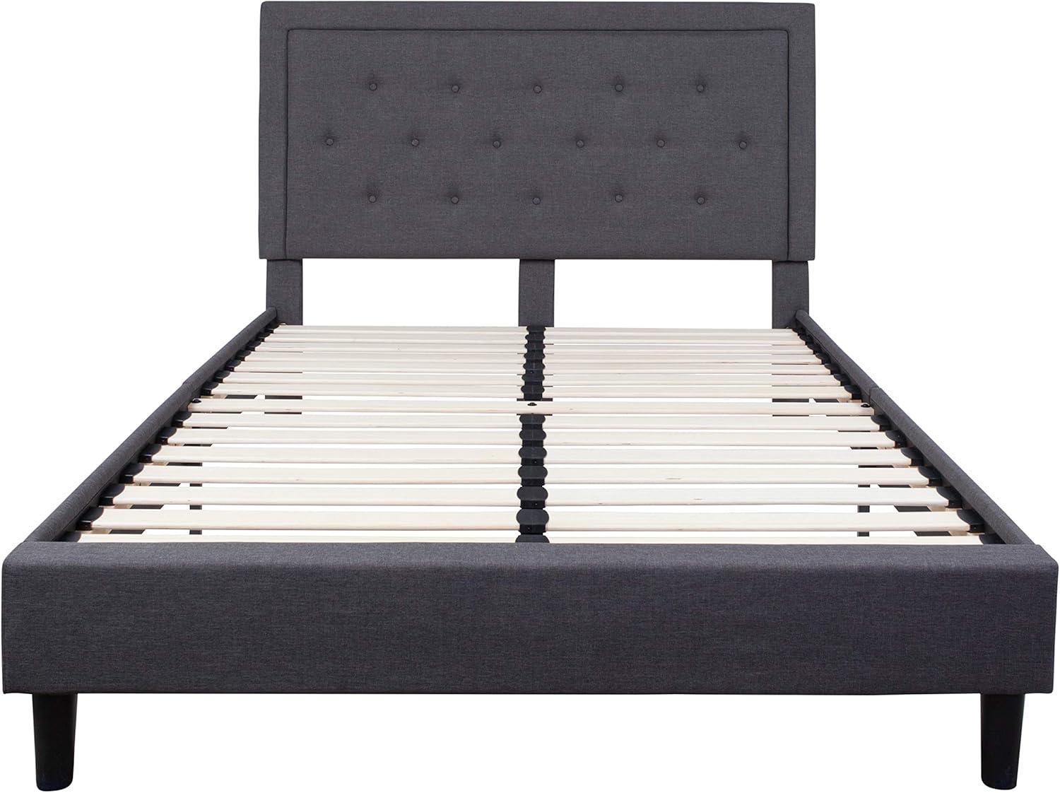 image:imageFlash Furniture Roxbury King Size Tufted Upholstered Platform Bed in Black Fabric with 10 Inch CertiPURUS Certified Pocket Spring MattressDark Gray