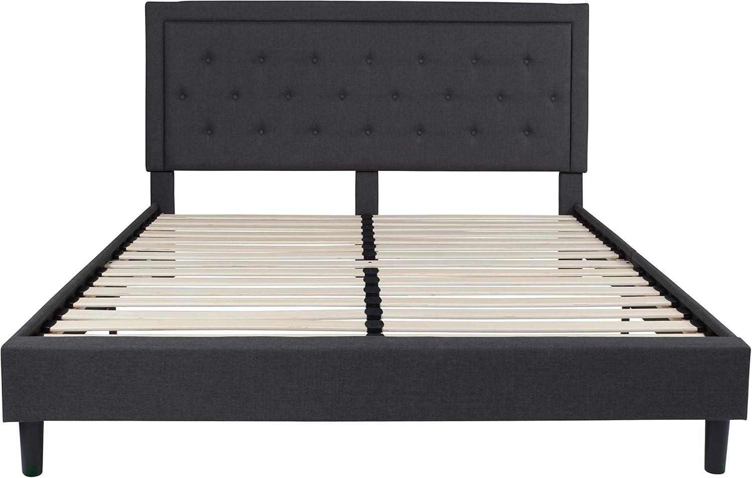 image:imageFlash Furniture Roxbury King Size Tufted Upholstered Platform Bed in Black Fabric with 10 Inch CertiPURUS Certified Pocket Spring MattressDark Gray