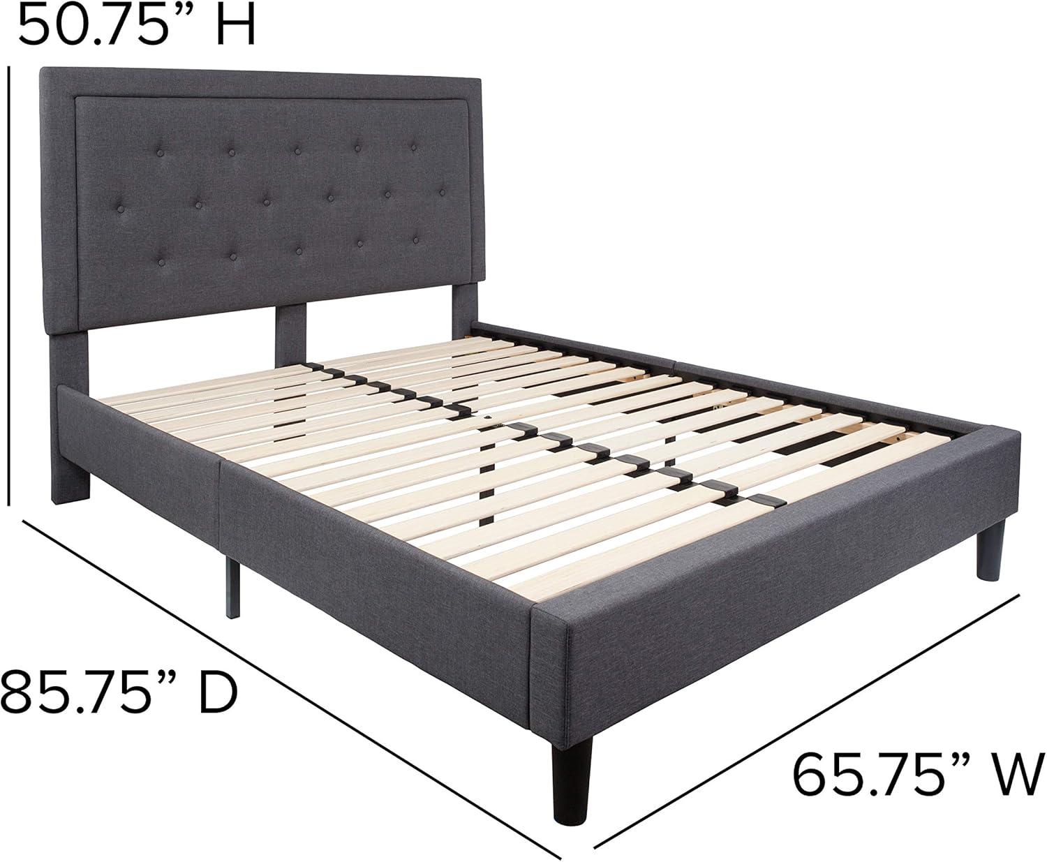 image:imageFlash Furniture Roxbury King Size Tufted Upholstered Platform Bed in Black Fabric with 10 Inch CertiPURUS Certified Pocket Spring MattressDark Gray