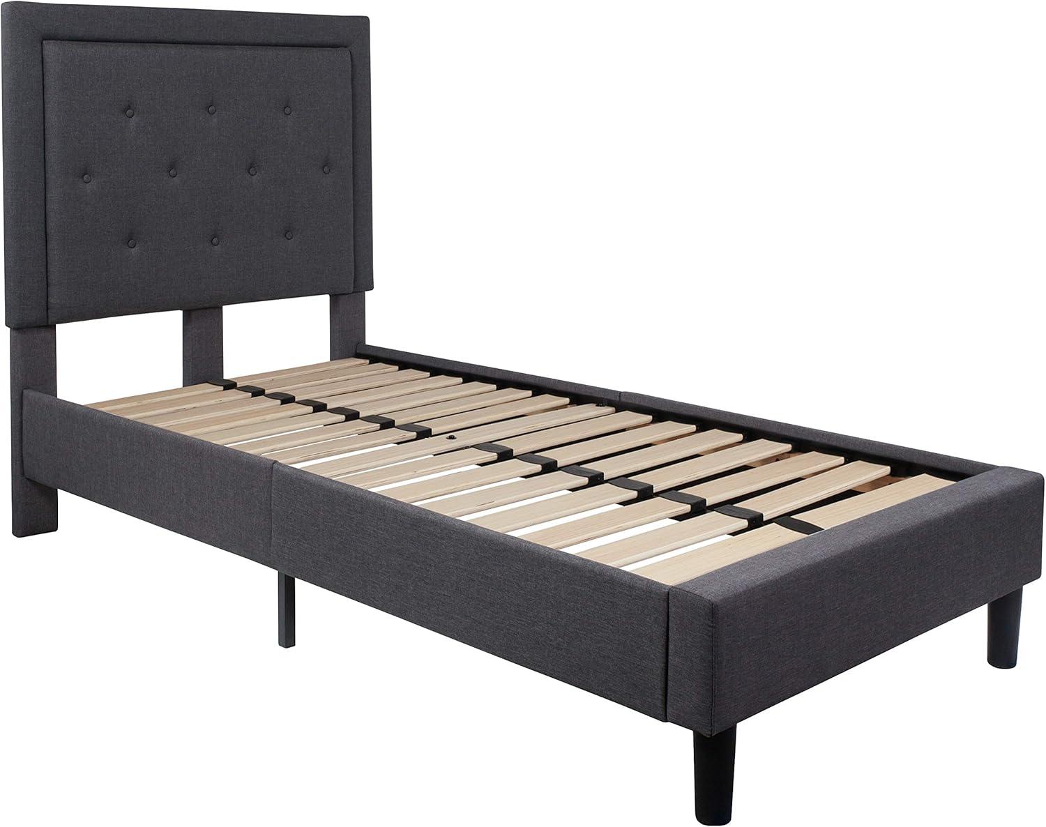 image:imageFlash Furniture Roxbury King Size Tufted Upholstered Platform Bed in Black Fabric with 10 Inch CertiPURUS Certified Pocket Spring MattressDark Gray