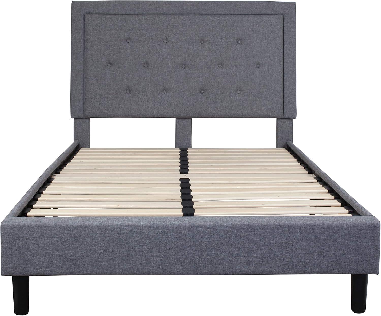 image:imageFlash Furniture Roxbury King Size Tufted Upholstered Platform Bed in Black Fabric with 10 Inch CertiPURUS Certified Pocket Spring MattressLight Gray