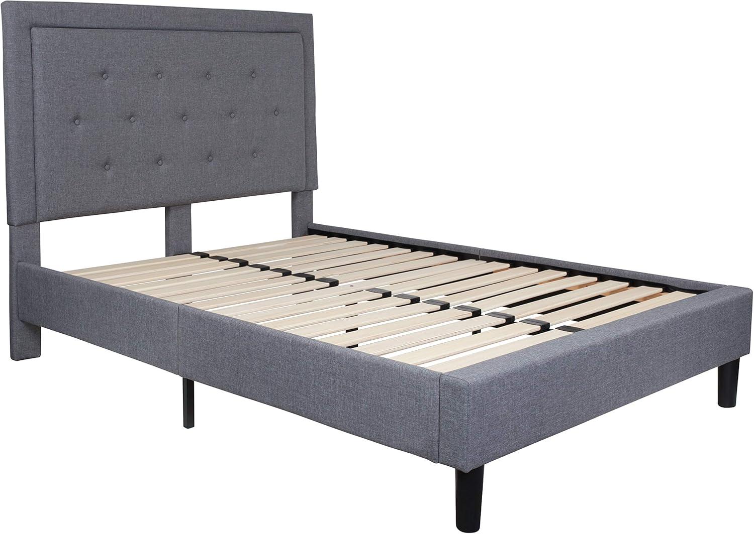 image:imageFlash Furniture Roxbury King Size Tufted Upholstered Platform Bed in Black Fabric with 10 Inch CertiPURUS Certified Pocket Spring MattressLight Gray