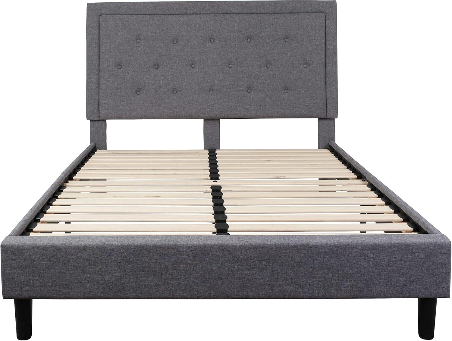 image:imageFlash Furniture Roxbury King Size Tufted Upholstered Platform Bed in Black Fabric with 10 Inch CertiPURUS Certified Pocket Spring MattressLight Gray