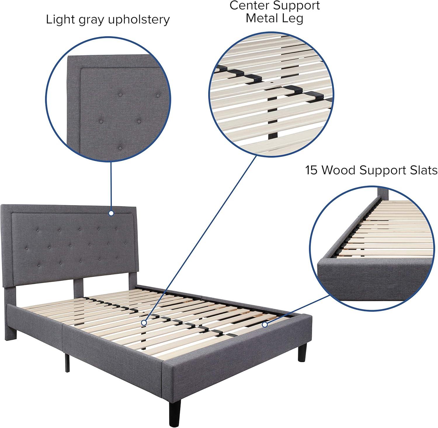 image:imageFlash Furniture Roxbury King Size Tufted Upholstered Platform Bed in Black Fabric with 10 Inch CertiPURUS Certified Pocket Spring MattressLight Gray