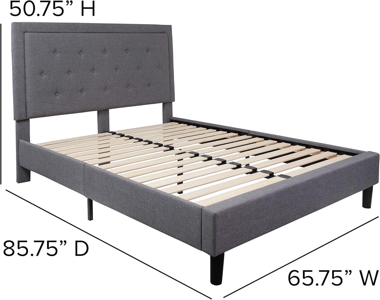 image:imageFlash Furniture Roxbury King Size Tufted Upholstered Platform Bed in Black Fabric with 10 Inch CertiPURUS Certified Pocket Spring MattressLight Gray
