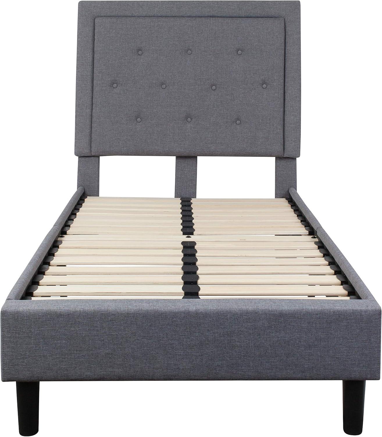 image:imageFlash Furniture Roxbury King Size Tufted Upholstered Platform Bed in Black Fabric with 10 Inch CertiPURUS Certified Pocket Spring MattressLight Gray