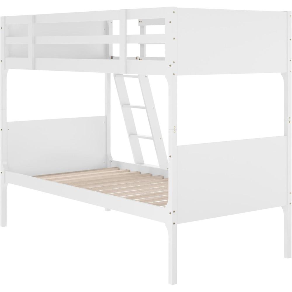 image:imageFlash Furniture Dallas TwinOverFull Convertible Wood Bunk Bed Slatted Wood Kids Bunk Bed Frame with Ladder No Box Spring Needed GrayWhite