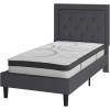 Flash Furniture Roxbury King Size Tufted Upholstered Platform Bed in Black Fabric with 10 Inch CertiPUR-US Certified Pocket Spring Mattress(Dark Gray)