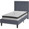 Flash Furniture Roxbury King Size Tufted Upholstered Platform Bed in Black Fabric with 10 Inch CertiPUR-US Certified Pocket Spring Mattress(Light Gray)