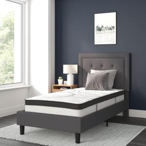 Flash Furniture Roxbury King Size Tufted Upholstered Platform Bed in Black Fabric with 10 Inch CertiPUR-US Certified Pocket Spring Mattress(Dark Gray)