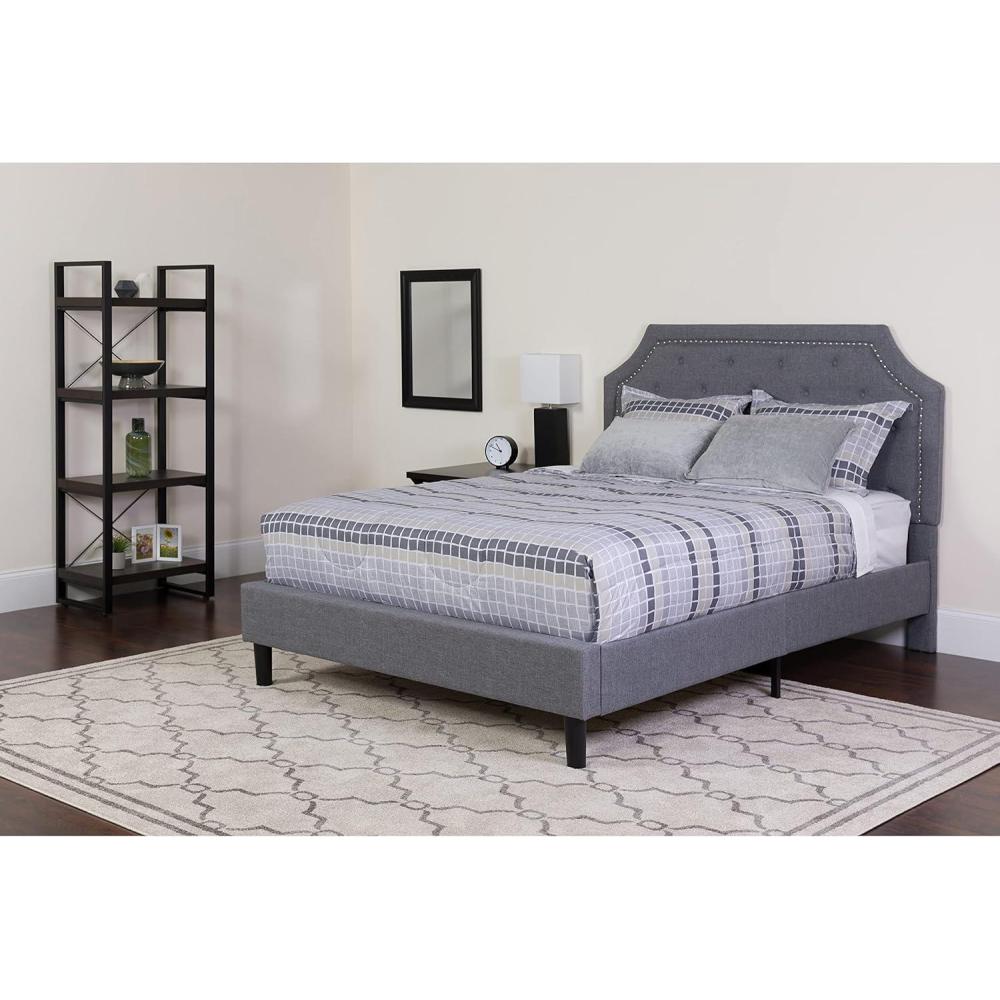 image:imageFlash Furniture Brighton Twin Size Tufted Upholstered Platform Bed in Beige Fabric with Pocket Spring MattressLight Gray