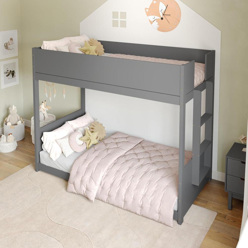 image:imageFlash Furniture Dallas TwinOverTwin Convertible Wood Bunk Bed Solid Wood Kids Bunk Bed Frame with Ladder No Box Spring Needed WhiteNaturalGrey