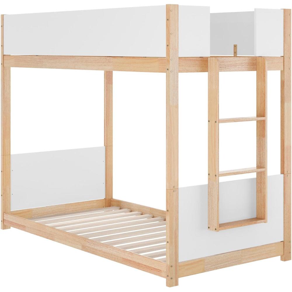image:imageFlash Furniture Dallas TwinOverTwin Convertible Wood Bunk Bed Solid Wood Kids Bunk Bed Frame with Ladder No Box Spring Needed WhiteNaturalWhiteNatural