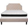 Flash Furniture Brighton Queen Size Tufted Upholstered Platform Bed in Beige Fabric with Memory Foam Mattress(Beige)