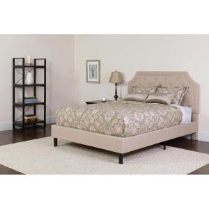Flash Furniture Brighton Twin Size Tufted Upholstered Platform Bed in Beige Fabric with Pocket Spring Mattress(Beige)