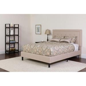 Flash Furniture Roxbury Twin Size Tufted Upholstered Platform Bed in Beige Fabric with Pocket Spring Mattress(Beige)