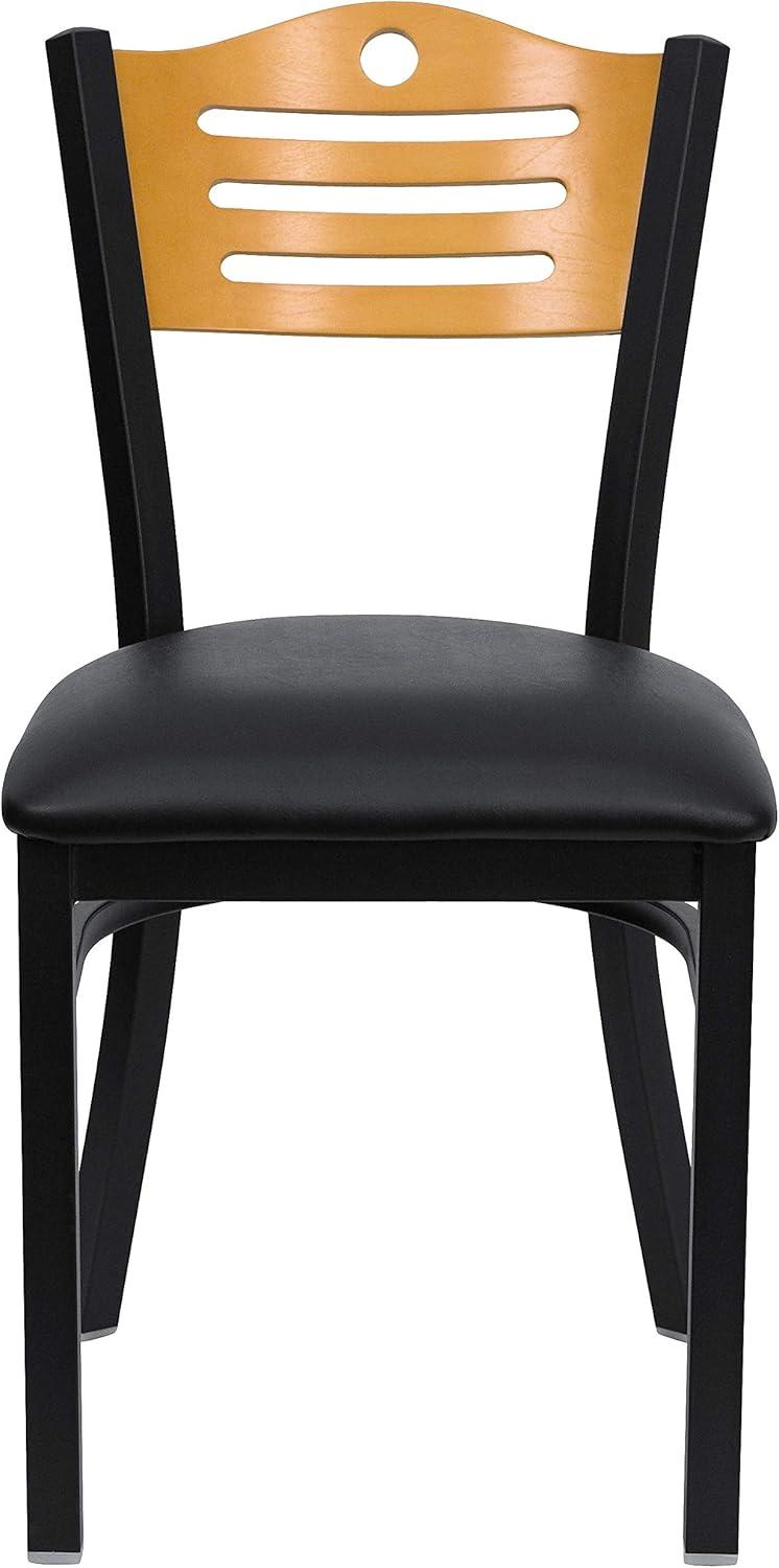 image:imageFlash Furniture 2 Pack HERCULES Series Black Slat Back Metal Restaurant Chair Natural Wood Back amp SeatNatural Wood BackBlack Vinyl SeatBlack Metal Frame