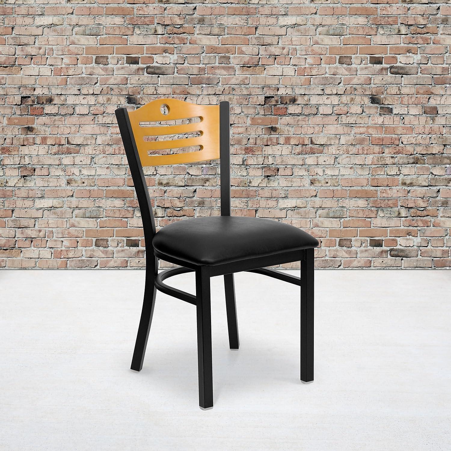 image:imageFlash Furniture 2 Pack HERCULES Series Black Slat Back Metal Restaurant Chair Natural Wood Back amp SeatNatural Wood BackBlack Vinyl SeatBlack Metal Frame