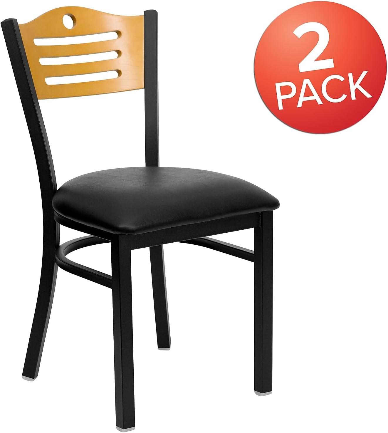 image:imageFlash Furniture 2 Pack HERCULES Series Black Slat Back Metal Restaurant Chair Natural Wood Back amp SeatNatural Wood BackBlack Vinyl SeatBlack Metal Frame