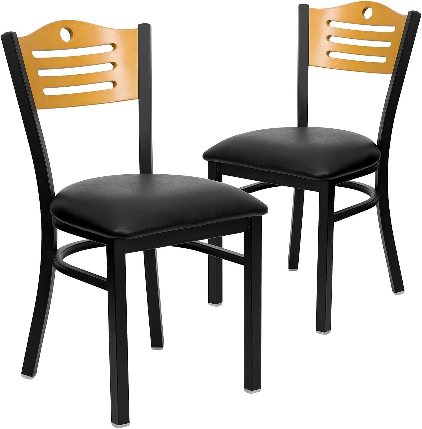 image:imageFlash Furniture 2 Pack HERCULES Series Black Slat Back Metal Restaurant Chair Natural Wood Back amp SeatNatural Wood BackBlack Vinyl SeatBlack Metal Frame