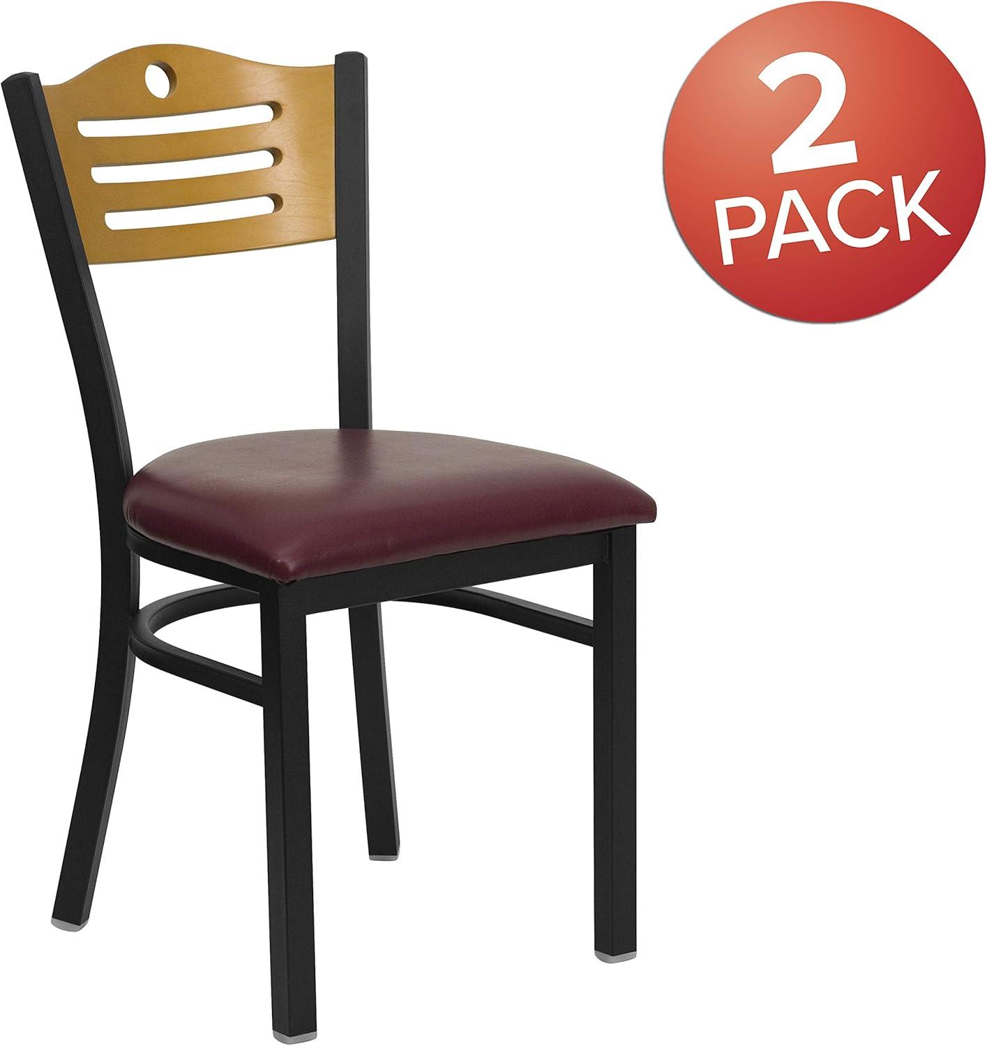 image:imageFlash Furniture 2 Pack HERCULES Series Black Slat Back Metal Restaurant Chair Natural Wood Back amp SeatNatural Wood BackBurgundy Vinyl SeatBlack Metal Frame