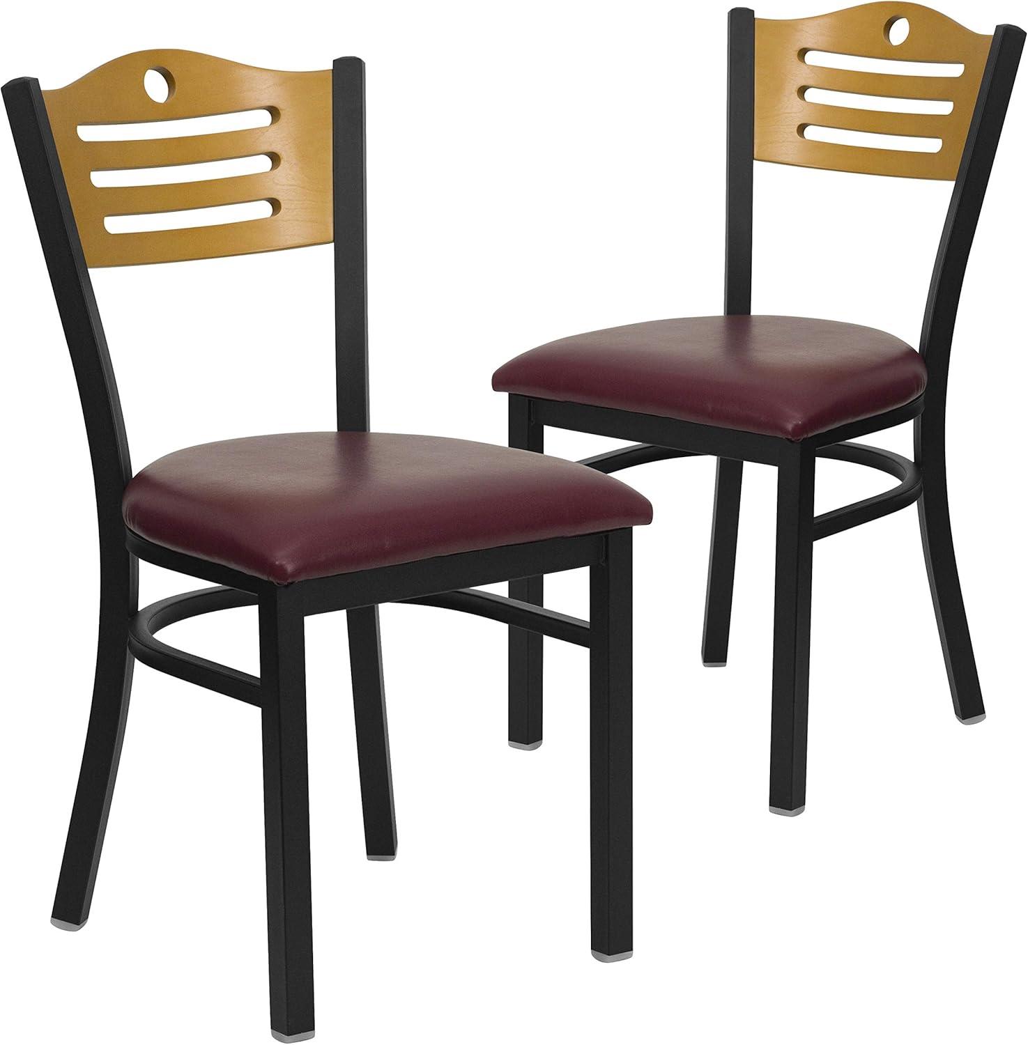 image:imageFlash Furniture 2 Pack HERCULES Series Black Slat Back Metal Restaurant Chair Natural Wood Back amp SeatNatural Wood BackBurgundy Vinyl SeatBlack Metal Frame