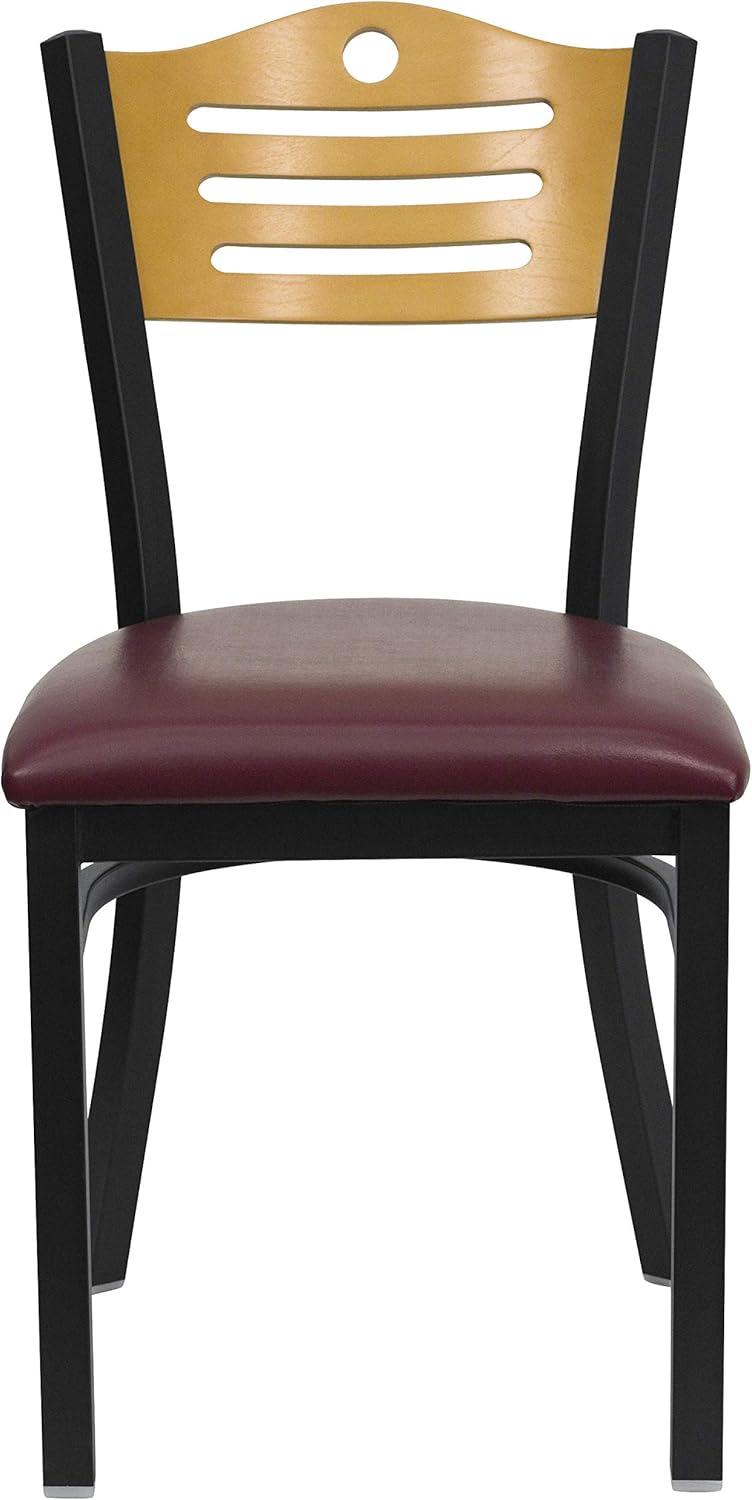 image:imageFlash Furniture 2 Pack HERCULES Series Black Slat Back Metal Restaurant Chair Natural Wood Back amp SeatNatural Wood BackBurgundy Vinyl SeatBlack Metal Frame