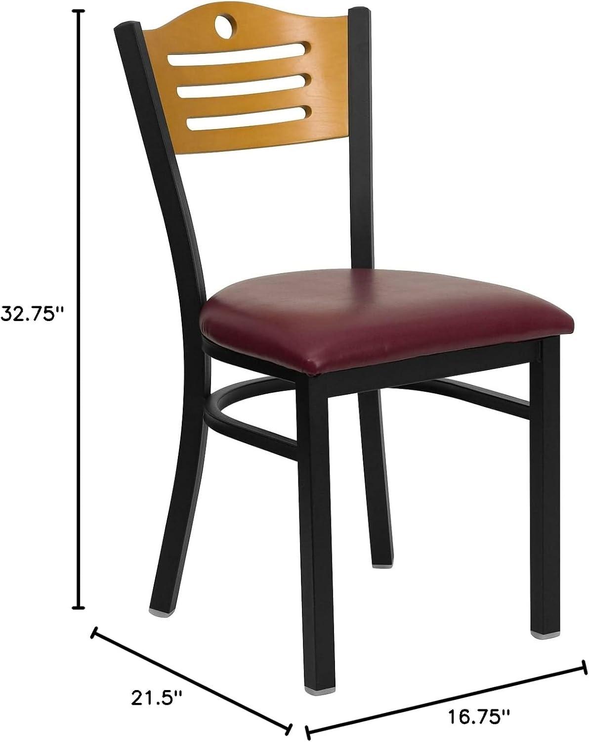 image:imageFlash Furniture 2 Pack HERCULES Series Black Slat Back Metal Restaurant Chair Natural Wood Back amp SeatNatural Wood BackBurgundy Vinyl SeatBlack Metal Frame