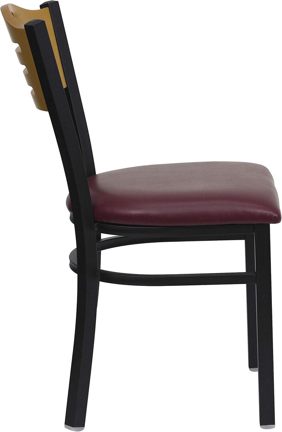 image:imageFlash Furniture 2 Pack HERCULES Series Black Slat Back Metal Restaurant Chair Natural Wood Back amp SeatNatural Wood BackBurgundy Vinyl SeatBlack Metal Frame