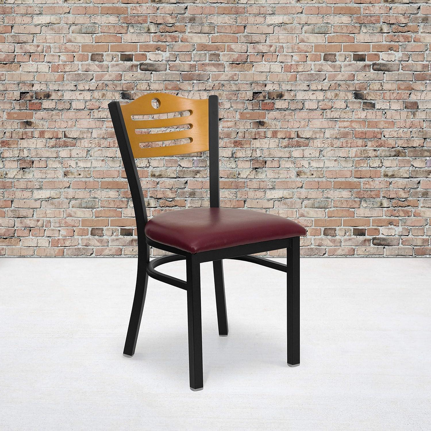 image:imageFlash Furniture 2 Pack HERCULES Series Black Slat Back Metal Restaurant Chair Natural Wood Back amp SeatNatural Wood BackBurgundy Vinyl SeatBlack Metal Frame