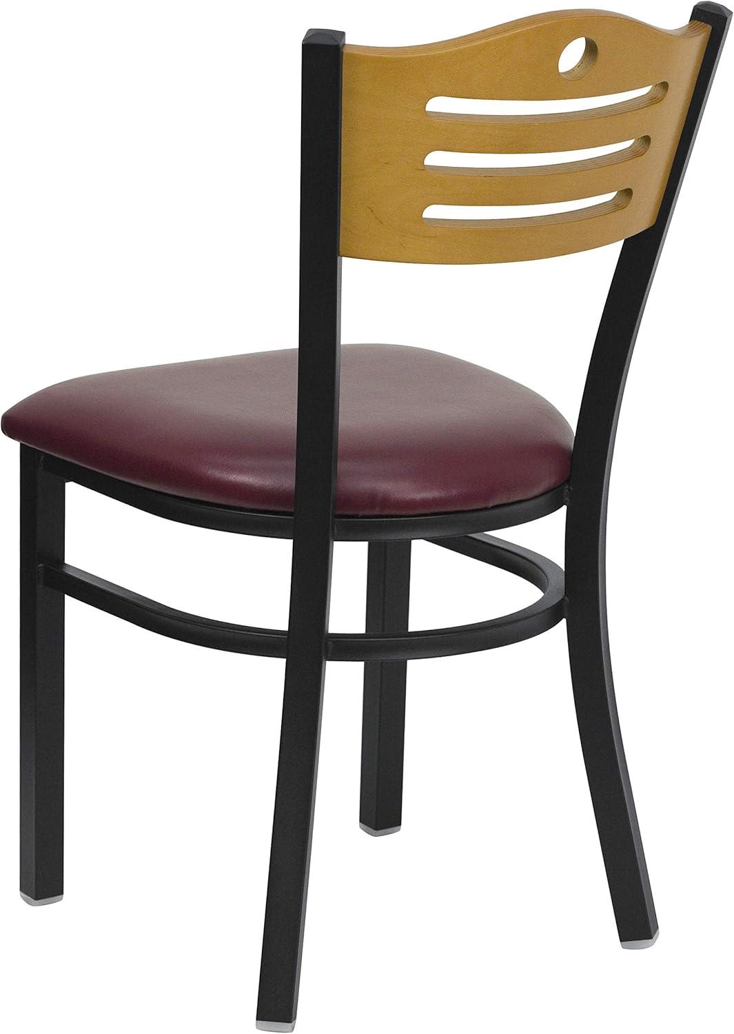 image:imageFlash Furniture 2 Pack HERCULES Series Black Slat Back Metal Restaurant Chair Natural Wood Back amp SeatNatural Wood BackBurgundy Vinyl SeatBlack Metal Frame