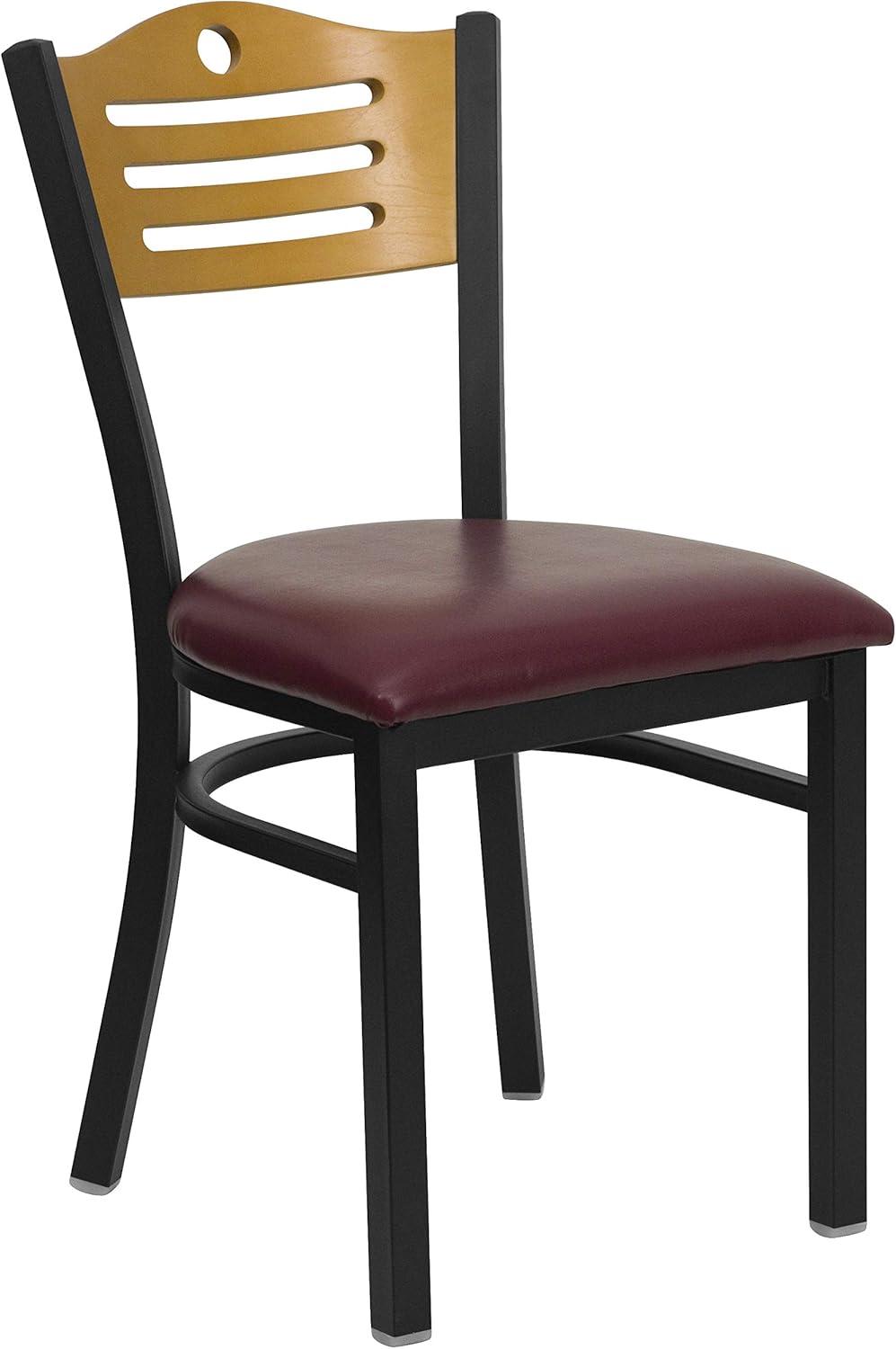 image:imageFlash Furniture 2 Pack HERCULES Series Black Slat Back Metal Restaurant Chair Natural Wood Back amp SeatNatural Wood BackBurgundy Vinyl SeatBlack Metal Frame