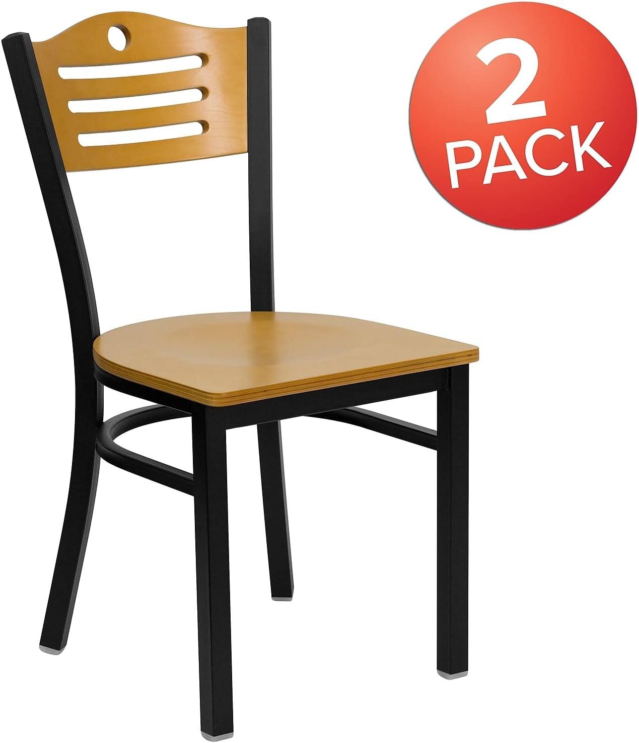 image:imageFlash Furniture 2 Pack HERCULES Series Black Slat Back Metal Restaurant Chair Natural Wood Back amp SeatNatural Wood BackNatural Wood SeatBlack Metal Frame