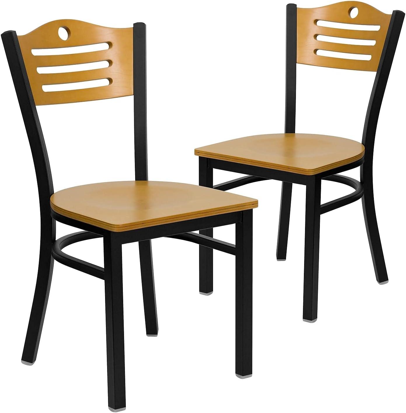 image:imageFlash Furniture 2 Pack HERCULES Series Black Slat Back Metal Restaurant Chair Natural Wood Back amp SeatNatural Wood BackNatural Wood SeatBlack Metal Frame