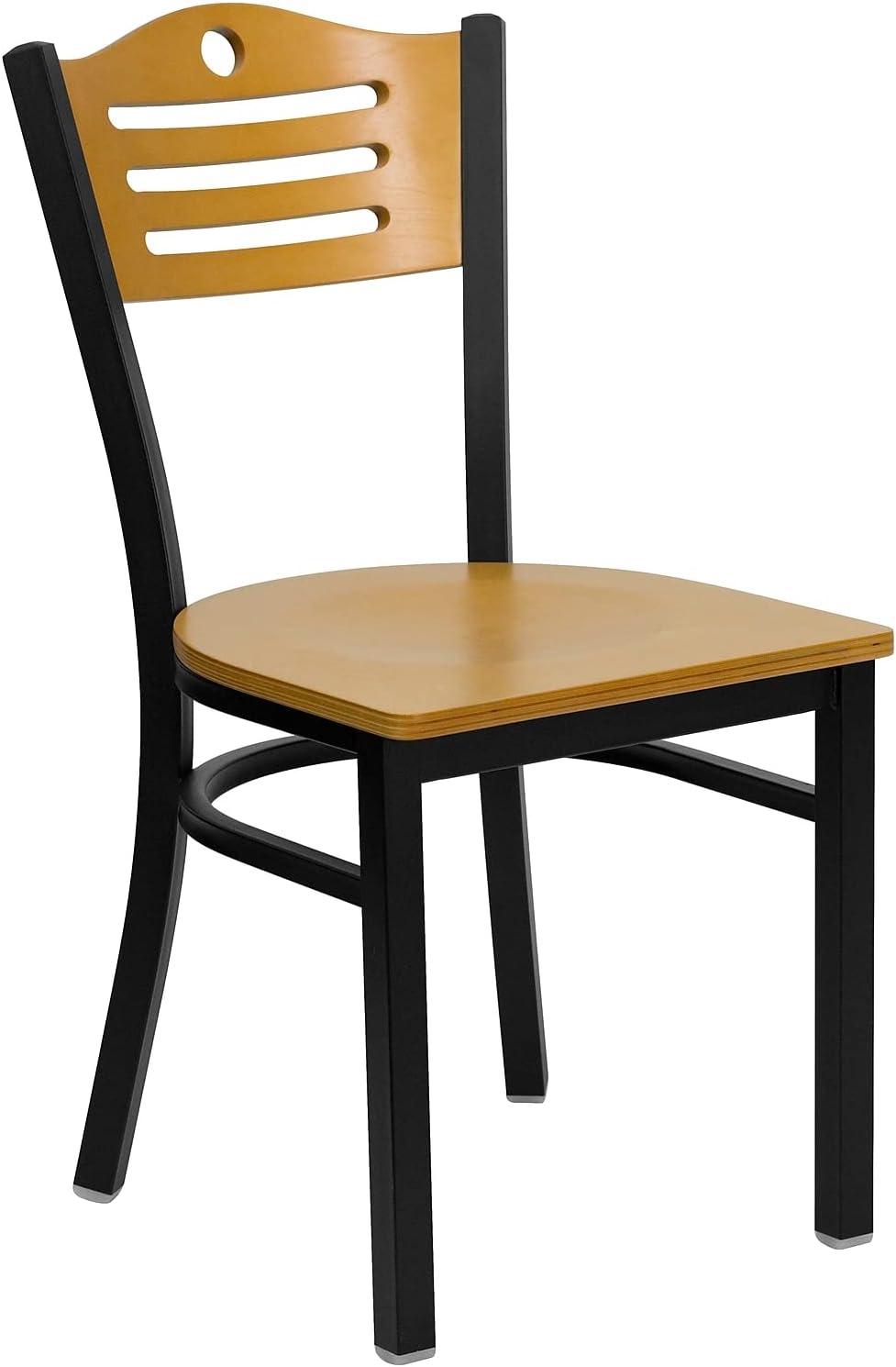 image:imageFlash Furniture 2 Pack HERCULES Series Black Slat Back Metal Restaurant Chair Natural Wood Back amp SeatNatural Wood BackNatural Wood SeatBlack Metal Frame