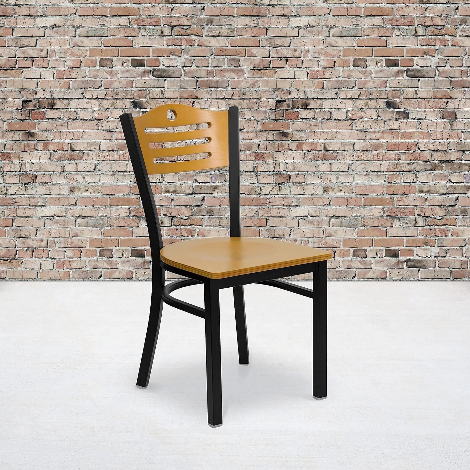 image:imageFlash Furniture 2 Pack HERCULES Series Black Slat Back Metal Restaurant Chair Natural Wood Back amp SeatNatural Wood BackNatural Wood SeatBlack Metal Frame