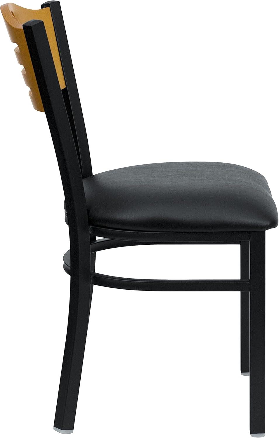 image:imageFlash Furniture 4 Pack HERCULES Series Black Slat Back Metal Restaurant Chair Natural Wood Back Black Vinyl Seat