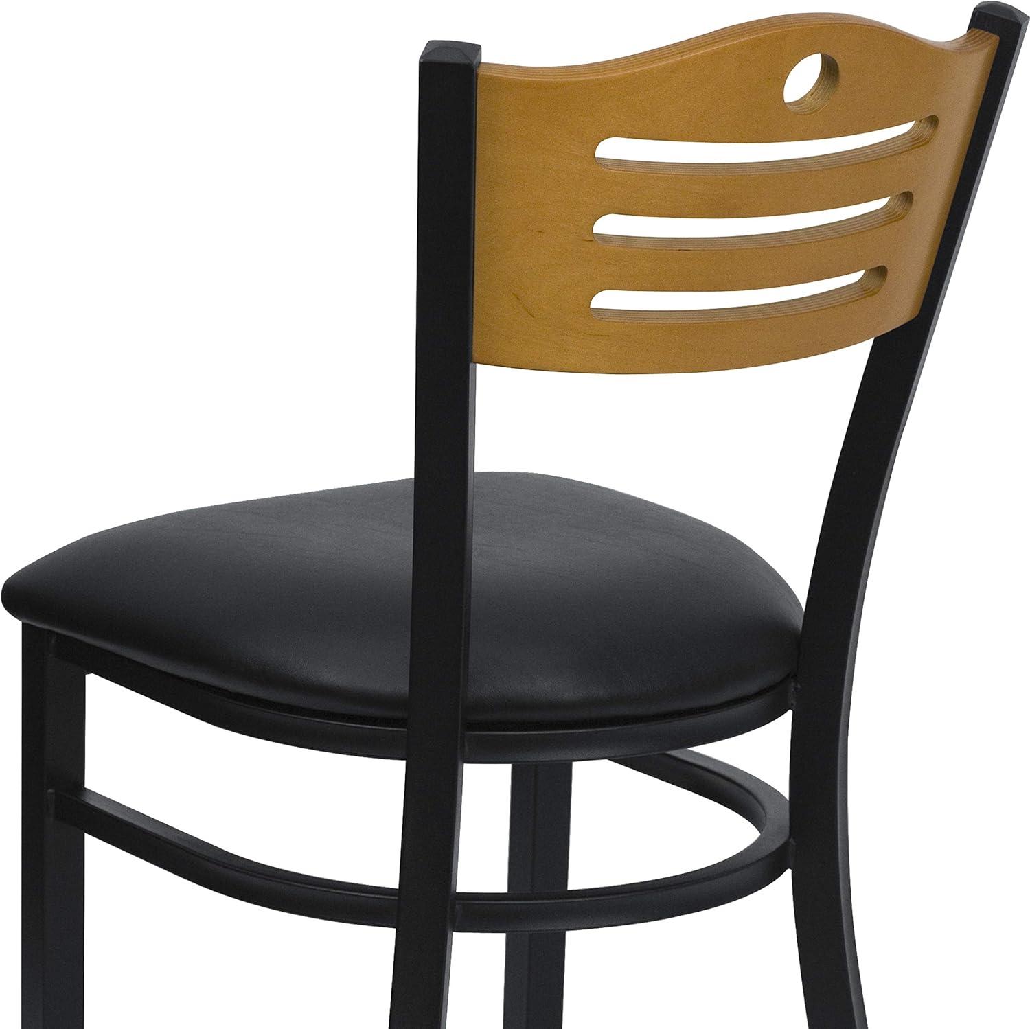 image:imageFlash Furniture 4 Pack HERCULES Series Black Slat Back Metal Restaurant Chair Natural Wood Back Black Vinyl Seat