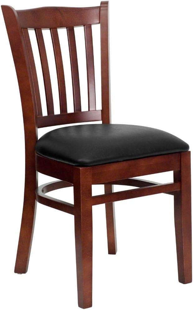 image:imageFlash Furniture 4 Pack HERCULES Series Vertical Slat Back Walnut Wood Restaurant Chair Black Vinyl SeatBlack Vinyl SeatMahogany Wood Frame