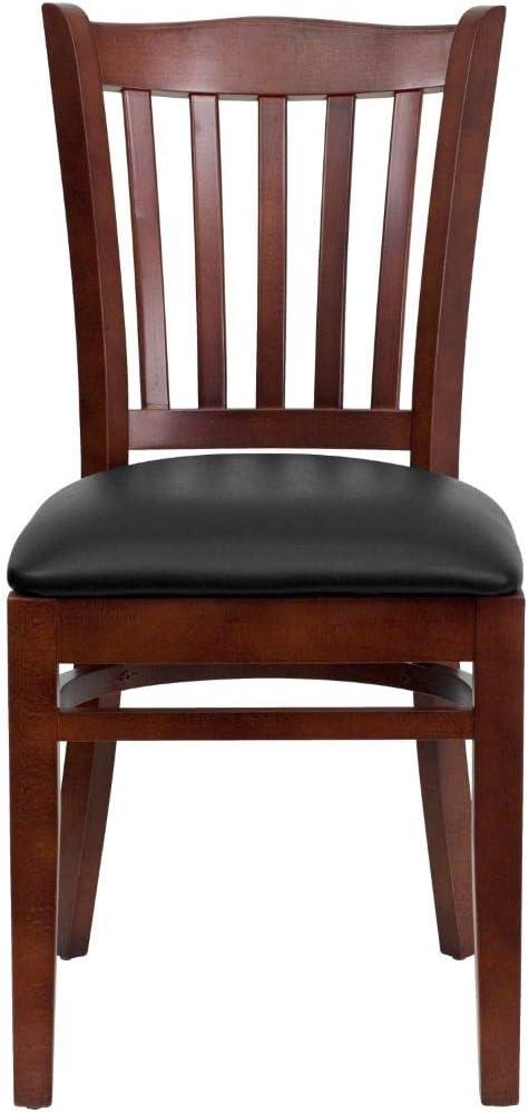 image:imageFlash Furniture 4 Pack HERCULES Series Vertical Slat Back Walnut Wood Restaurant Chair Black Vinyl SeatBlack Vinyl SeatMahogany Wood Frame