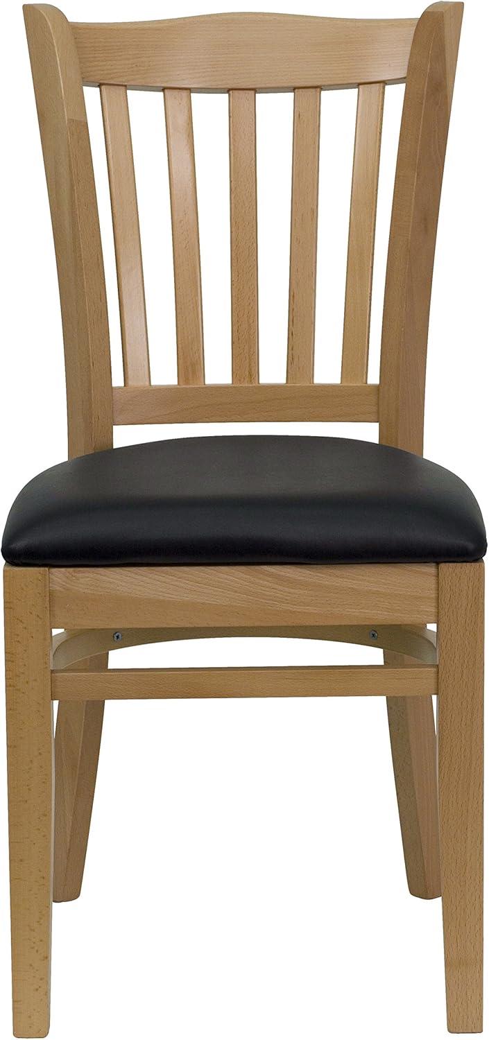 image:imageFlash Furniture 4 Pack HERCULES Series Vertical Slat Back Walnut Wood Restaurant Chair Black Vinyl SeatBlack Vinyl SeatNatural Wood Frame