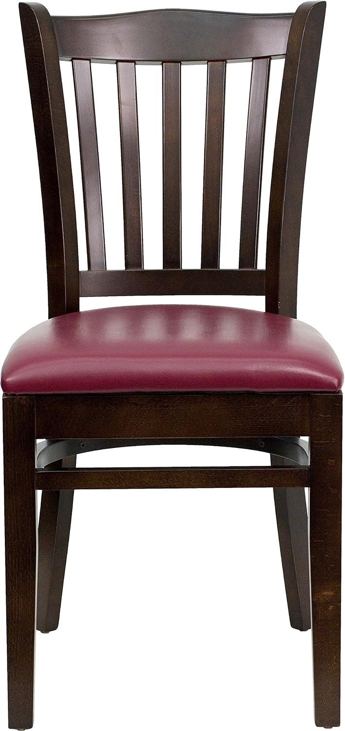 image:imageFlash Furniture 4 Pack HERCULES Series Vertical Slat Back Walnut Wood Restaurant Chair Black Vinyl SeatBurgundy Vinyl SeatWalnut Wood Frame