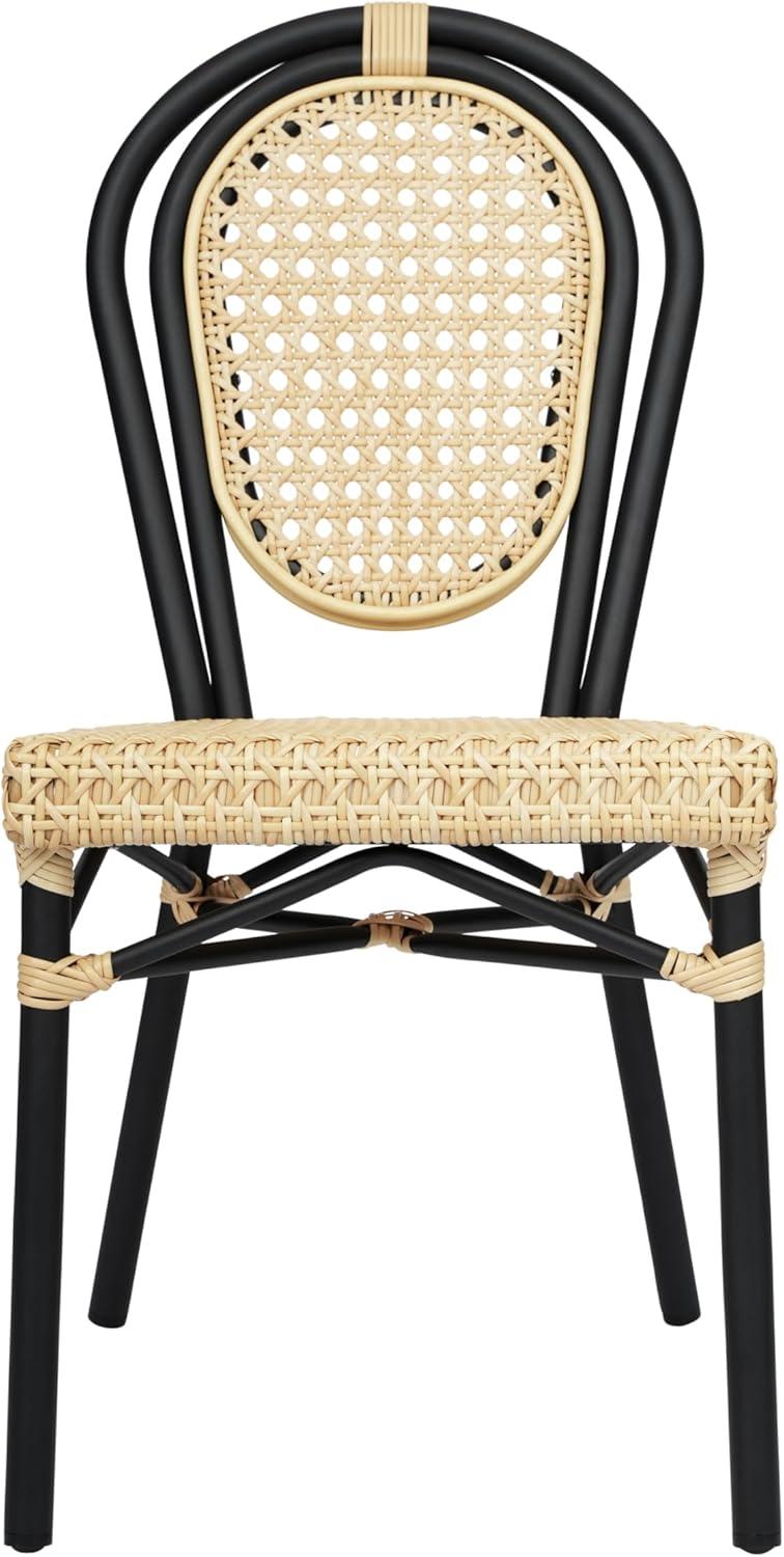 image:imageFlash Furniture Cannes IndoorOutdoor Commercial Thonet Bistro Stack Chair Natural PE Cane Rattan Back and Seat Black Metal FrameNaturalBlack Frame