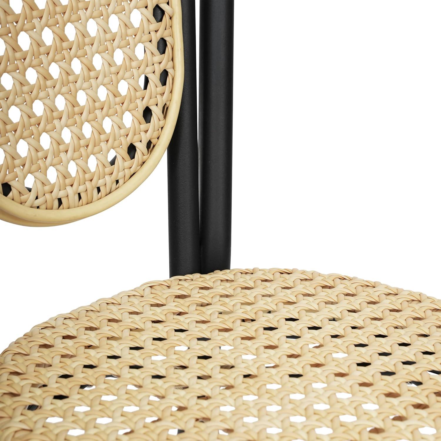 image:imageFlash Furniture Cannes IndoorOutdoor Commercial Thonet Bistro Stack Chair Natural PE Cane Rattan Back and Seat Black Metal FrameNaturalBlack Frame