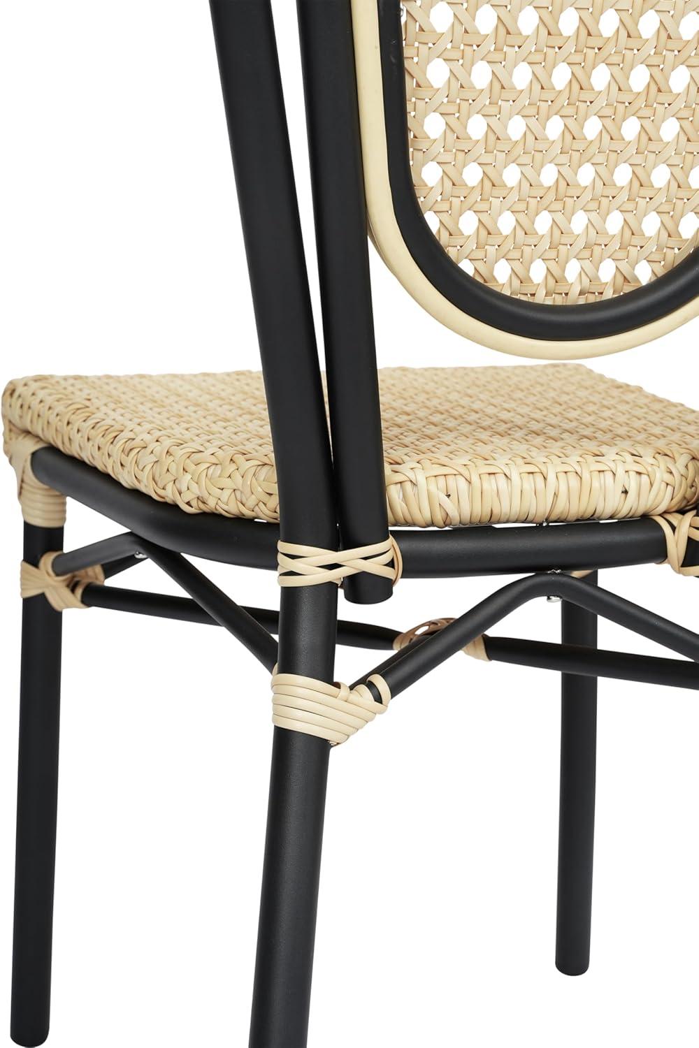 image:imageFlash Furniture Cannes IndoorOutdoor Commercial Thonet Bistro Stack Chair Natural PE Cane Rattan Back and Seat Black Metal FrameNaturalBlack Frame