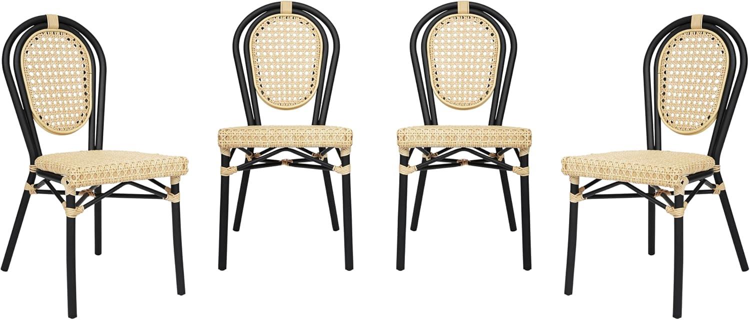 image:imageFlash Furniture Cannes IndoorOutdoor Commercial Thonet Bistro Stack Chair Natural PE Cane Rattan Back and Seat Black Metal FrameNaturalBlack Frame