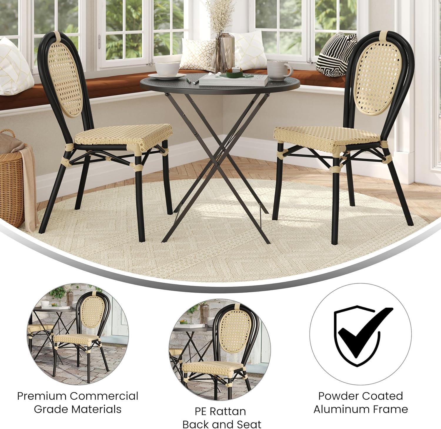image:imageFlash Furniture Cannes IndoorOutdoor Commercial Thonet Bistro Stack Chair Natural PE Cane Rattan Back and Seat Black Metal FrameNaturalBlack Frame